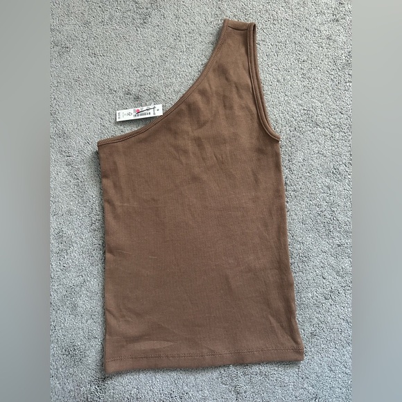 Madewell Supima Rib One-Shoulder Tank in Stable/Brown Size XXS - Picture 4 of 8